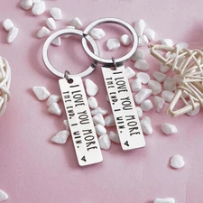 2PCS Stainless Steel I Love You More The End Couple Lovers Square Key Chain Gift