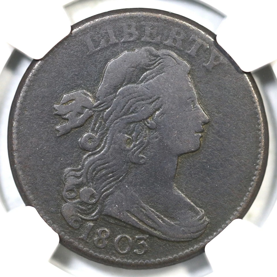 1803 S-262 R-4+ NGC F 12 Sm Date, Sm Frac Draped Bust Large Cent Coin 1c - Image 2 of 4