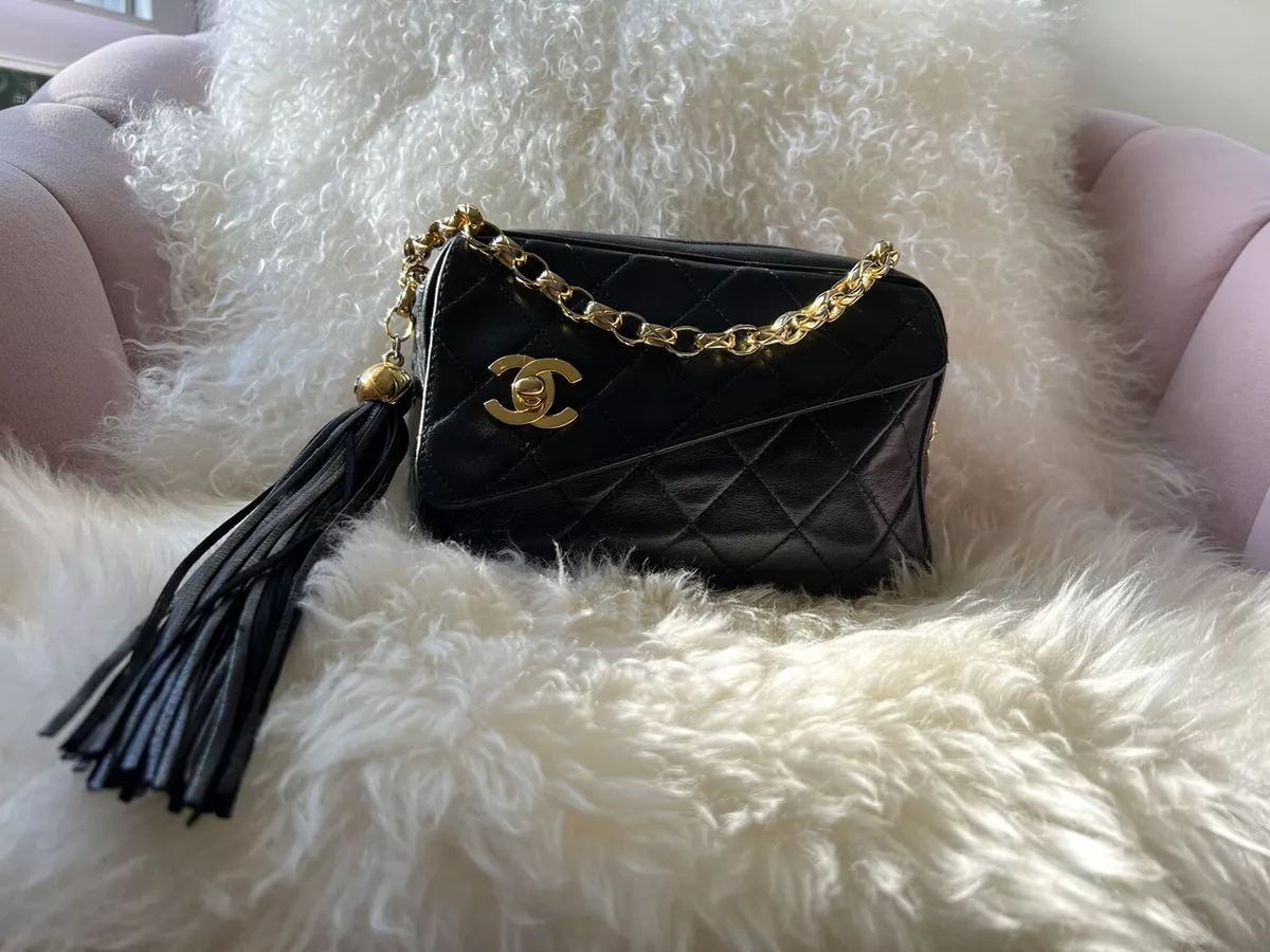 Chanel Vintage Small Camera Bag Black Lambskin Gold Hardware