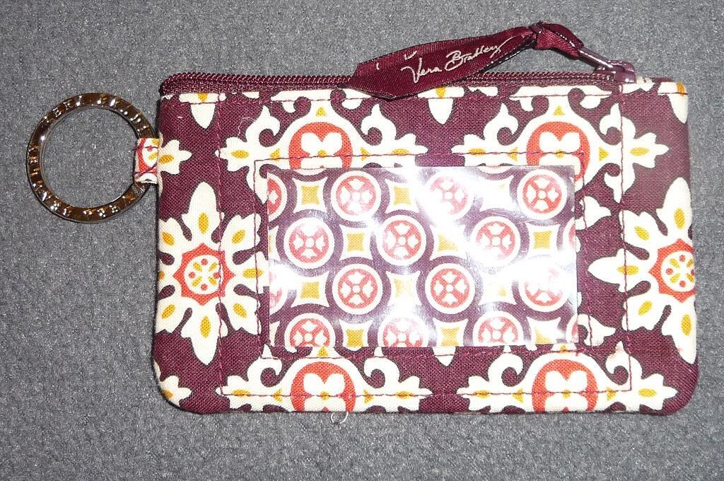 VERA BRADLEY Coin ZIP ID CASE ~ $12 NWOT MEDALLION Brown Ivory Red