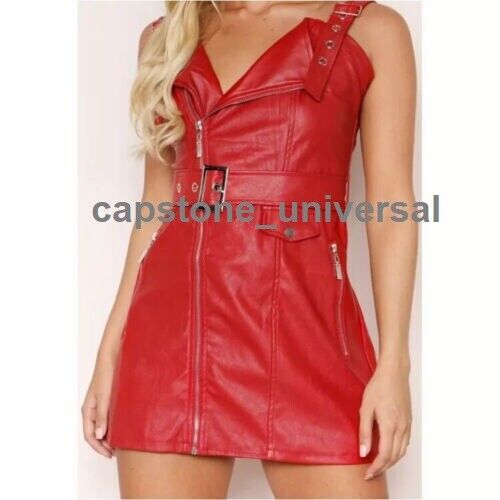 Genuine Leather Handmade Women's Stylish Lambskin Casual Formal New Red Dress - Picture 1 of 6
