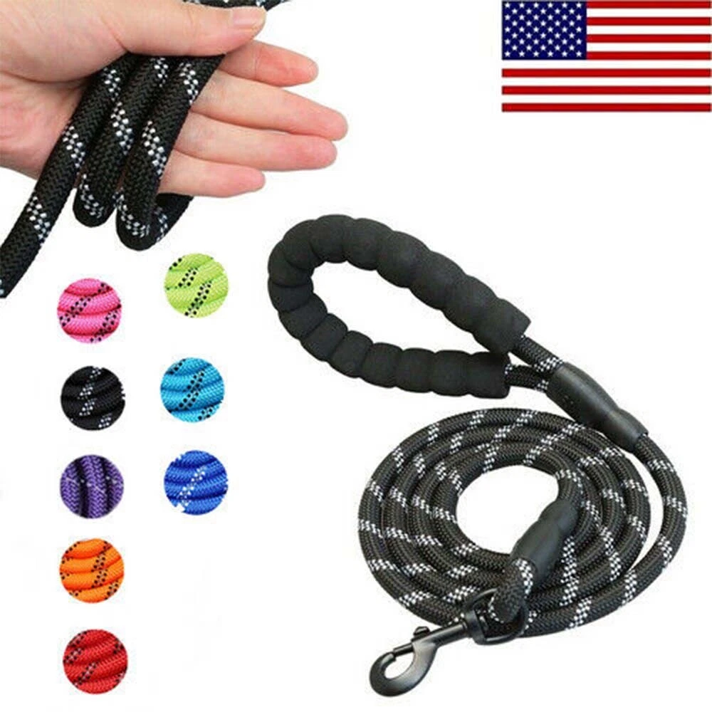 10FT Large Pet Rope Dog Leash Heavy Duty Reflective Nylon Leads w/ Comfy Handle