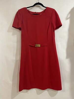 ST John Collection Red Santana Knit Short Sleeve Dress With Gold SJ Logo  Belt 10 | eBay