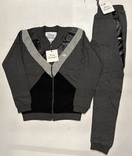 Mens Tracksuit Large Grey King Kouture Track Top  Joggers Set PU Zip RRP  60