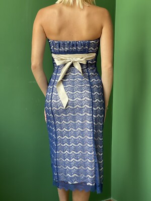 Coast Midi Dress With Bow And Blue Lace 8 Size | eBay