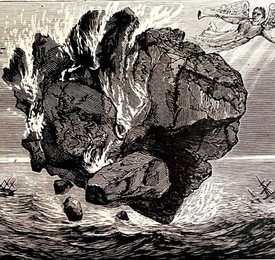 Burning Mountain In Sea 1880 Apocalypse Trumpet Victorian Woodcut Religion DWZ3C