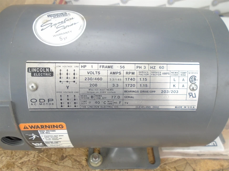 LINCOLN ELECTRIC - Motor KM428 - TV4908 - 1HP 1740 RPM 3PH 60HZ 56 ODP 230/460V - Image 3 of 4