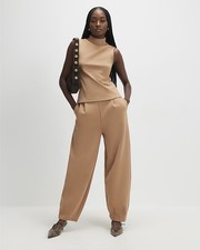 River Island Womens Trousers Beige Barrel Leg Elasticated Waist Pants Bottoms
