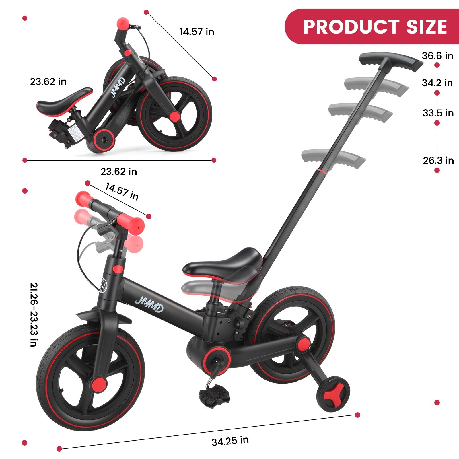 Toddler Bike with Push Handle for Kids 18-60 Months, 6 in 1 Foldable Push Bike