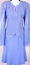 ST.JOHN Women's Blue Sequins Shimmer Rhinestone Zip Jacket NWT Skirt Sz 14-16