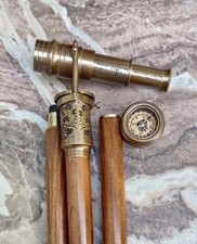 Brass Telescope Walking Stick: Victorian Style Spyglass Compass Cane