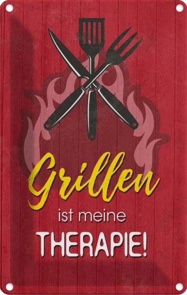 Blechschild 18X12 Cm Grillen Ist Meine Therapie Spruch Zitat Deko Geschenk Metal-image
