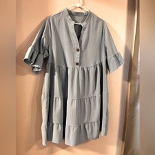 Niay dress womens 1XL blue tiered prairie knee length beach boho cottagecore