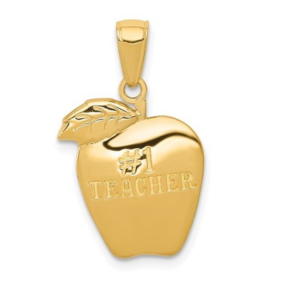 10k Yellow Gold #1 Teacher Fancy Charm Pendant L 22mm, W 14mm