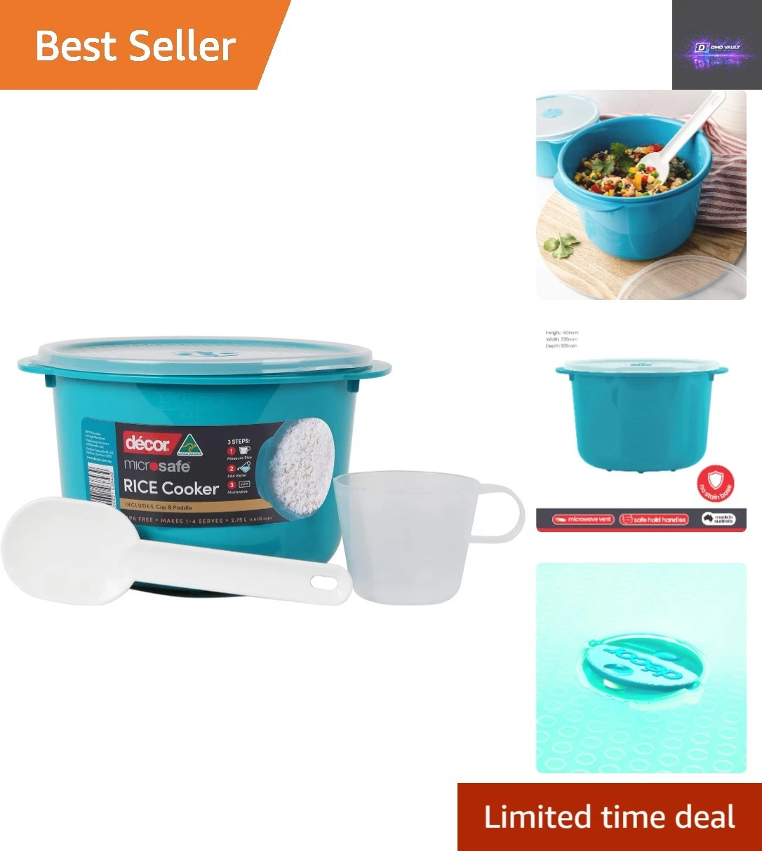 Splatter-Proof Teal Rice Cooker - 2.75L Microwave Safe & Dishwasher Friendly