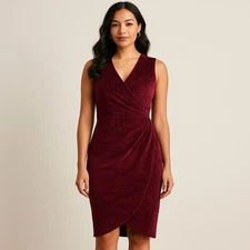 Wrapper Women's M Burgundy Velvet Burnout Tulip Wrap Sheath Dress Cocktail
