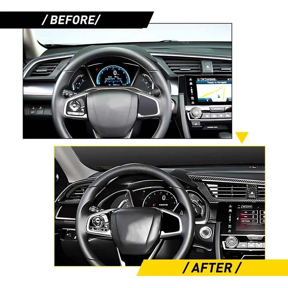 Funda de ventilación de aire de tablero de instrumentos ABS de fibra de carbono para Honda Civic 10th 2016-2020 Foto 2 de 4