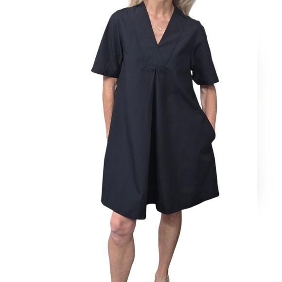 COS Black Cotton Shift Dress Size 2 Minimalist Scandi Short Sleeve Pockets