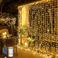 JMEXSUSS 300 LED Remote Control Christmas Curtain Lights, Plug in Fairy Curtain 