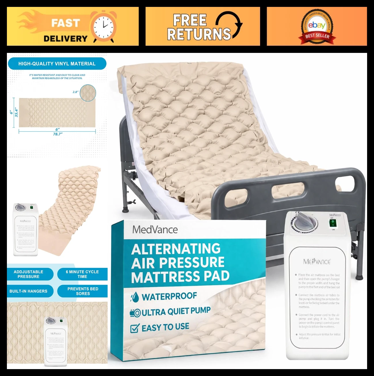 Premium Alternating Air Pressure Mattress Pad with Quiet Pump | Sore & Ulcer Rel