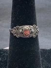 Vintage 925 Sterling Silver Ring Size 5.25 Orange Stone Estate Jewelry