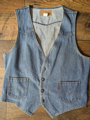 Levi's Denim Waistcoat. Made In The USA. Pit-to-pit 21 inches. 7 day sale. - Image 1 of 3