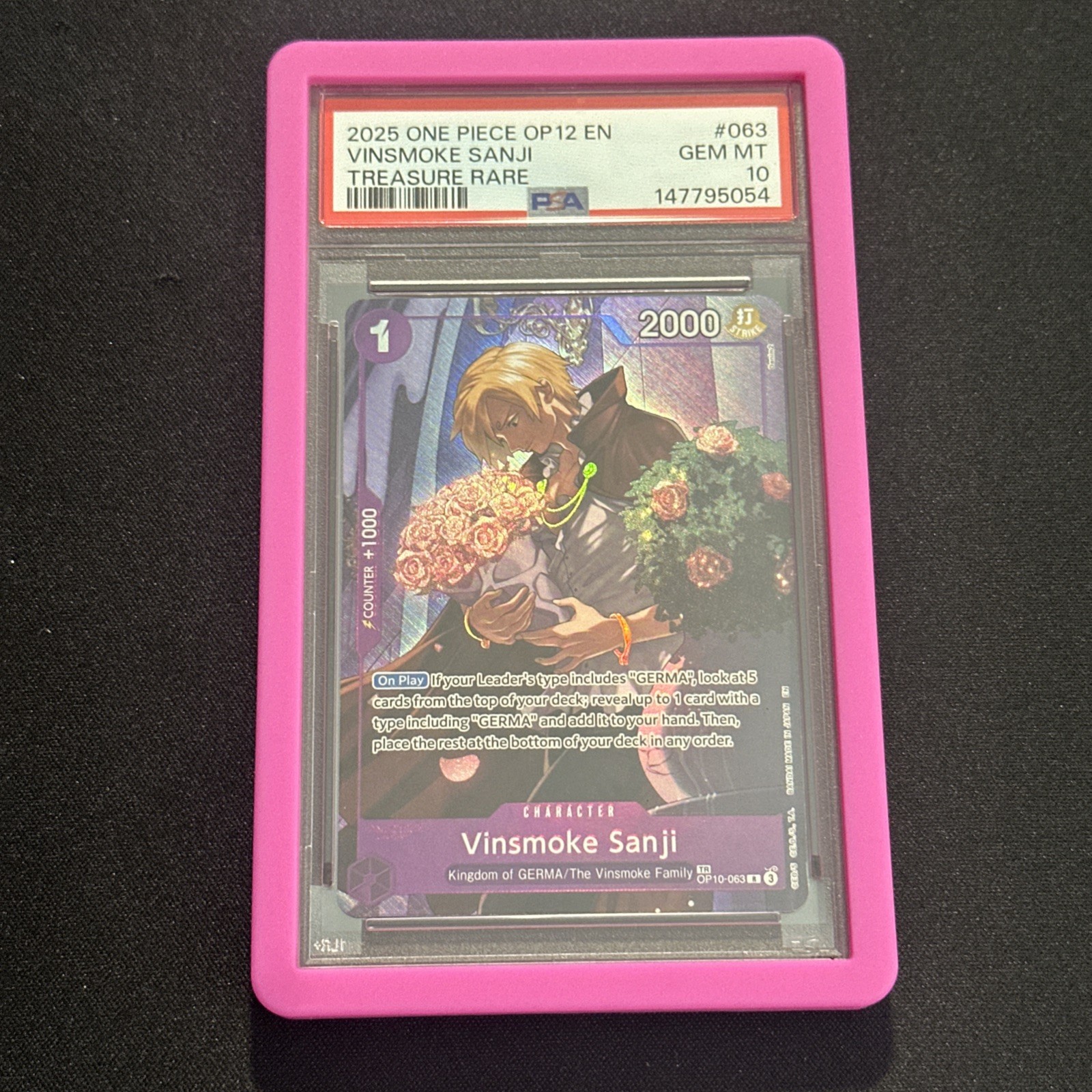 ONE PIECE OP12-LEGACY OF THE MASTER TREASURE RARE VINSMOKE SANJI PSA 10 GEM MINT