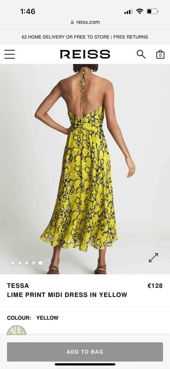 REISS Tessa lime print midi dress in yellow US NWT