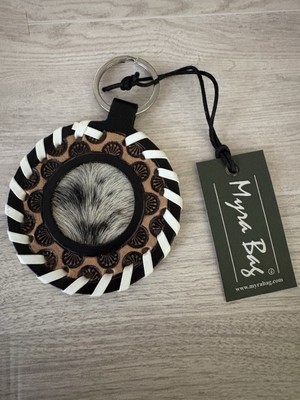 Myra Bag Key Fob Key Chain 3'' Leather, Hairon, Whip Stitch New With Tags