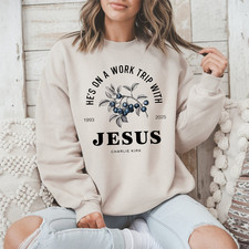 Unisex Christian Sweatshirt  Work Trip with Jesus  Faith Graphic Pullover