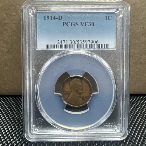1914-D Wheat Penny, PCGS graded VF 30, great example key date wheat cent