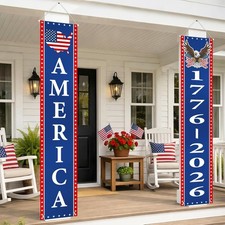 America 250 Banners - 250th Anniversary Decorations 2 Pack Patriotic Porch Banne