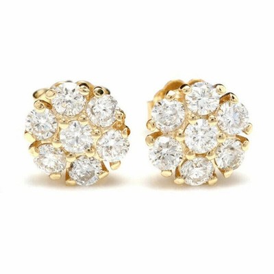 2.00Ct Round Lab-Created Diamond Cluster Stud Earrings 14K Yellow Gold Plated