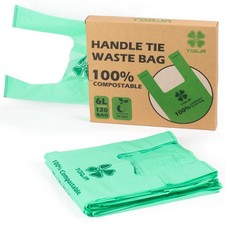 Compostable 1.6 Gallon Trash Bags - 120 Tie Handle Kitchen Waste Bags