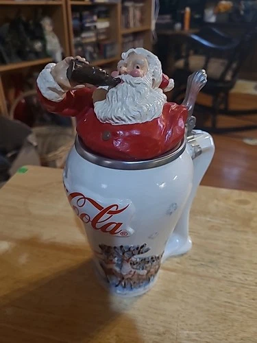 Coca-Cola Santa Claus Stein Mug VTG Christmas Collectible Jack Frost Reindeer