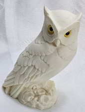 Vintage White Alabaster 5 Horned Owl Bird Fig...