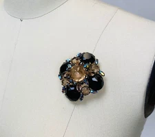 Schreiner New York Vintage rhinestone pin or pendant with black, rosey brown, an