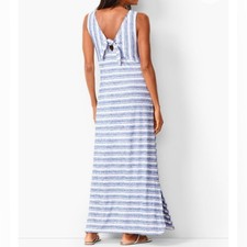 T by Talbots tie-back maxi dress Sleeveless Blue white StripesStretchy Size M
