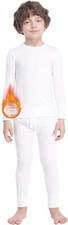MANCYFIT Thermal Underwear for Boys Fleece Lined Long Johns Set Medium, White