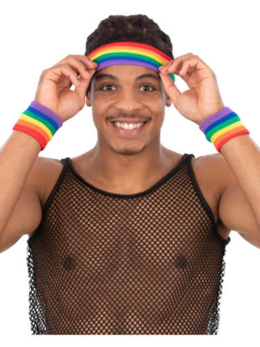 Adults Rainbow Sweatbands 80s Work Out Aerobics Retro Party Exercise Fancy Dress - Picture 2 of 2