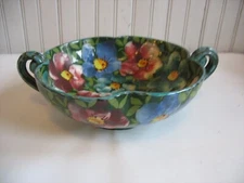 Vintage Multi colored floral handpainted bowl with handles ITALY Flowers 