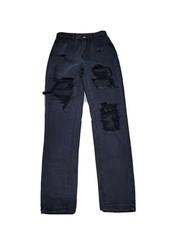 Shein High Rise Skinny Jeans Distressed Black Denim Bottoms Womens Size XS / 2