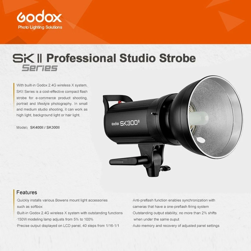 US 600W US 2x Godox SK300II 300w Studio Strobe Flash Light Head+Trigger f Canon - Image 3 of 4