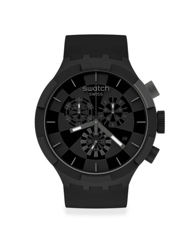 Swatch Watch BIG BOLD Checkpoint Black Case Dial 47 mm Silicone Strap Men Unisex