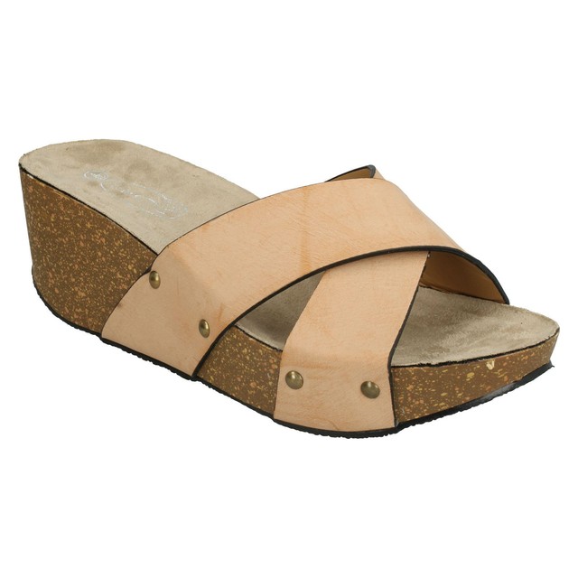 SALE F10132 LADIES SLIP ON CROSS OVER STRAP HIGH WEDGE MULE SANDALS SPOT ON | eBay