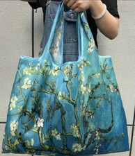 Oil Painting Blue Apricot Flower Folding Shopper Tote Bag Van Gough