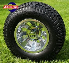 GOLF CART 10"x7'' SILVER BULLET WHEELS and 20" STREET/TURF TIRES (SET OF 4) 