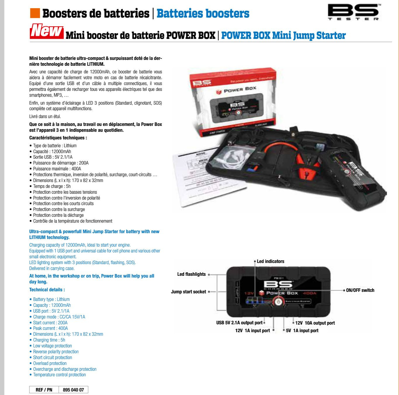 Booster de batterie BS 12V 12000mA pour smartphone, moto et voiture
