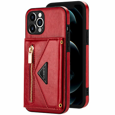Hot For iPhone 15 14 Plus 13 Pro Leather Wallet Card Flip Stand Case Strap