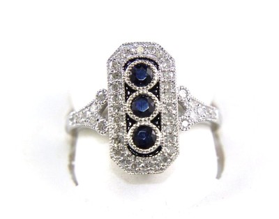 Natural Round Blue Sapphire & Diamond Long Cluster Ring 14k White Gold .82Ct